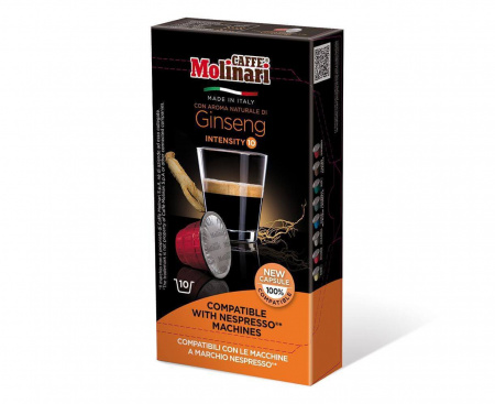 КОФЕ В КАПСУЛАХ ДЛЯ КОФЕМАШИН NESPRESSO GINSENG, 80% АРАБИКА / 20% РОБУСТА​, 10 ШТ. ПО 5 Г, MOLINARI