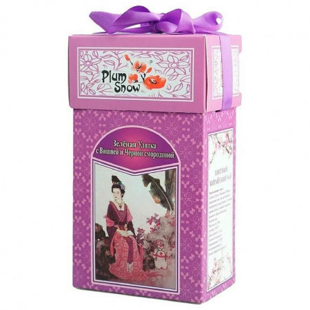 Чай Plum Snow "Зелёная Улитка с Вишней и Черной смородиной", зелёный листовой, 100 гр