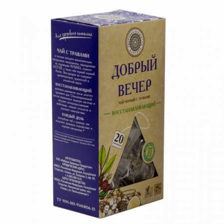 Чай Фабрика Здоровых Продуктов "Добрый вечер Восстанавливающий", чёрный с травами, 20 пирамидок