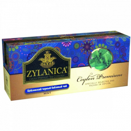 Чай Zylanica Ceylon Premium, чёрный байховый с мятой, 25 пакетиков