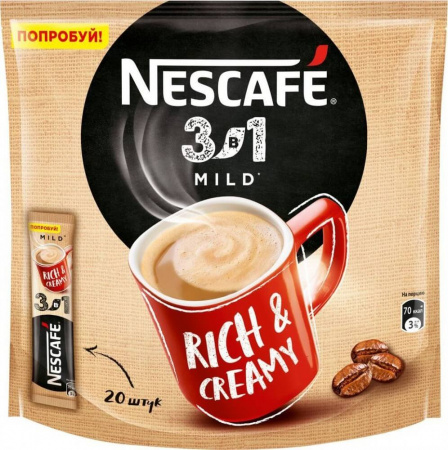 Кофе Nescafe 3 в1 мягкий, растворимый, 20 пакетиков