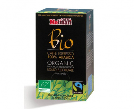 КОФЕ МОЛОТЫЙ В ЧАЛДАХ ORGANIC & FAIRTRADE, ПОРЦИОННЫЙ, 100% АРАБИКА, КАРТОННАЯ УПАКОВКА 7Г.Х18ШТ., MOLINARI