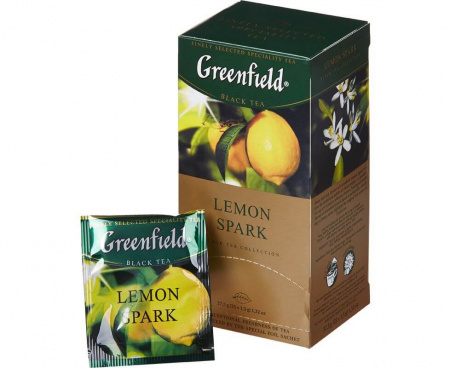 Чай черный Lemon Spark с лимоном, 25 пакетиков, Greenfield