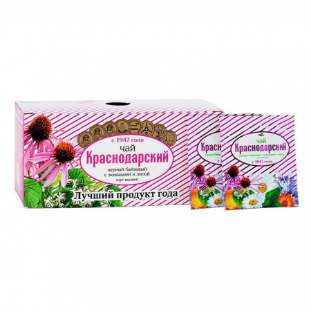 Чай Краснодарский "С эхинацеей и липой", черный листовой с добавками, 25 пакетиков по 2 гр