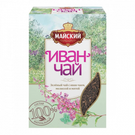 Чай Майский "Иван-чай с зеленым чаем, мелиссой и мятой" зеленый с добавками, листовой, 75 гр