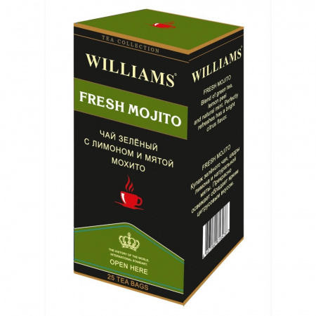 Чай Williams "Fresh Mojito", зеленый с лимоном и мятой мохито, 25 пакетиков