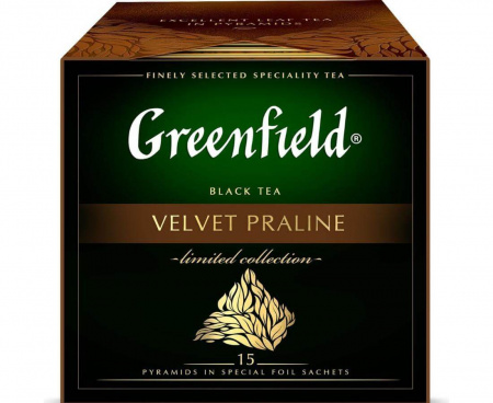 Чайный напиток Velvet Praline, с ароматом шоколадного пралине, 15 пирамидок, Greenfield