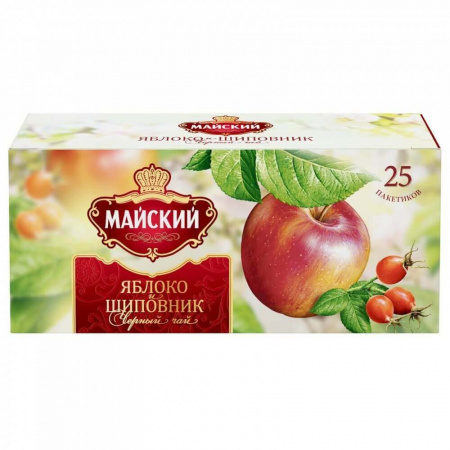 Чай Майский "Яблоко-шиповник", черный с добавками, 25 пакетиков