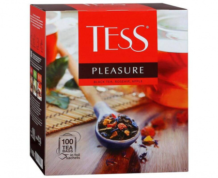 Чай черный Pleasure с шиповником и яблоком, 100 пакетиков, Tess