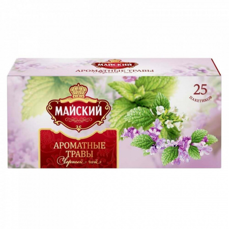 Чай Майский "Ароматные травы", черный с добавками, 25 пакетиков