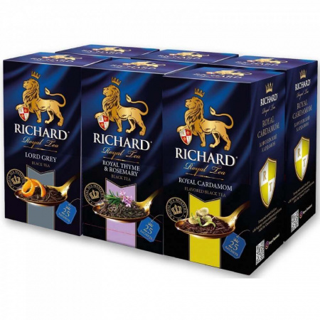 Набор чая Richard "Lord Grey | Ryal Thyme & Rosemary | Royal Cardamom", 25 сашетов х 6 упаковок