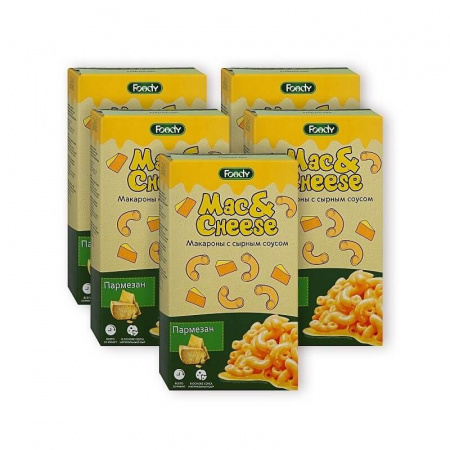 Макароны с сырным соусом Foody "Mac&Cheese", пармезан, 5 упаковок по 143 гр