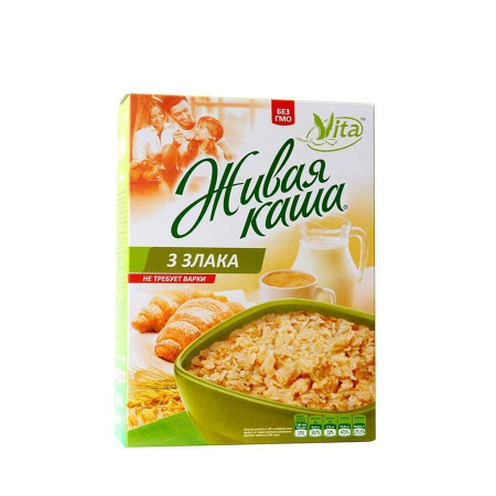 Каша Vita "3 злака", пшеница, овес, ячмень, хлопья цельнозерновые с проростками, 300 гр