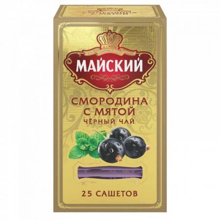 Чай Майский "Смородина с мятой", черный с добавками, 25 сашетов