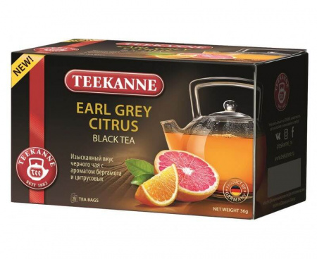 Чай черный Earl Grey Citrus, 20 пакетиков * 1.8 г, TEEKANNE