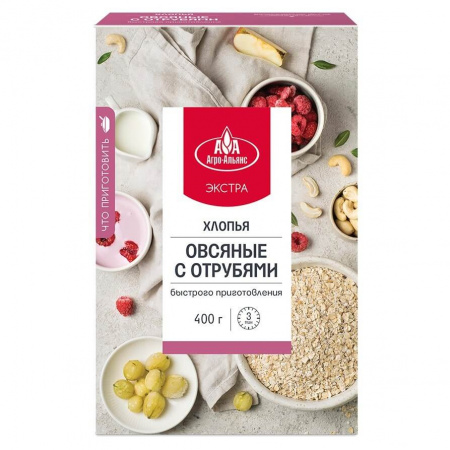 Хлопья Агро-Альянс Экстра "Овсяные с отрубями", 400 гр