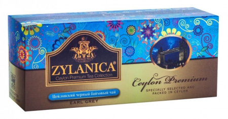 Чай Zylanica Ceylon Premium, чёрный байховый с бергамотом, 25 пакетиков