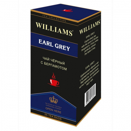 Чай Williams "Earl Grey", черный цейлонский с бергамотом, 25 пакетиков