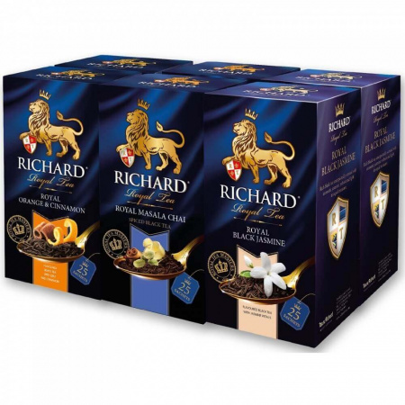 Набор чая Richard "Orange & Cinnamon | Masala Chai | Black Jasmine", 25 пакетиков х 6 упаковок