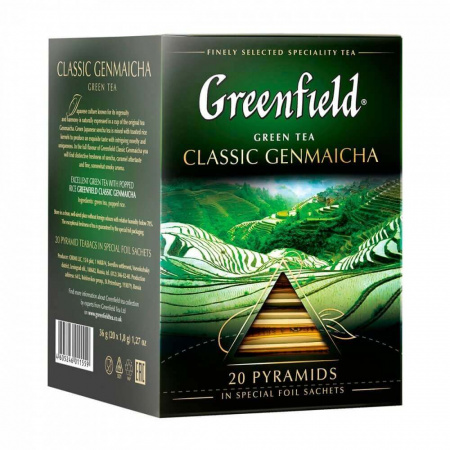 Чай Greenfield "Classic Genmaicha", зеленый с воздушным рисом, 20 пирамидок