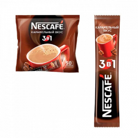 Кофе Nescafe "Карамельный вкус", растворимый 3 в 1, 50 пакетиков