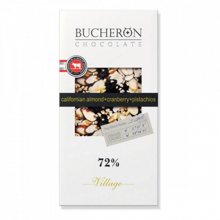 Шоколад Bucheron "Village", горький с миндалем, клюквой и фисташками, 100 гр