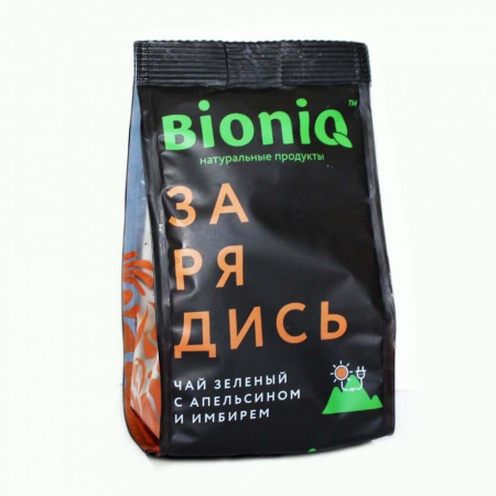 Чай BioniQ "Зарядись", зеленый с апельсином и имбирем, 50 гр