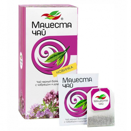 Чай Мацеста "С чабрецом и душицей", черный листовой с добавками, 20 пакетиков по 2 гр