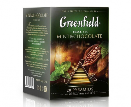 Чай черный Mint and chocolate, 20 пирамидок, Greenfield