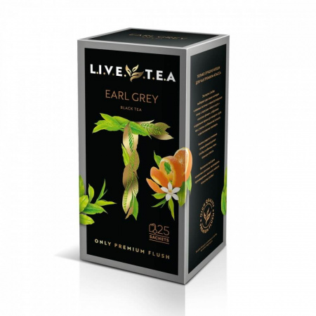 Чай Live Tea "Earl Grey", черный с бергамотом, 25 пакетиков