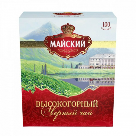 Чай Майский "Высокогорный, черный", черный, 100 пакетиков